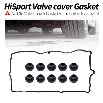HiSport VS50652R Engine Valve Cover Gasket Set 3.7L - Compatible with Dodge Dakota Durango Nitro Ram 1500 Jeep Commander Grand Cherokee Liberty Mitsubishi Raide Ram 1500 2005-2012 - Replace VS50407
