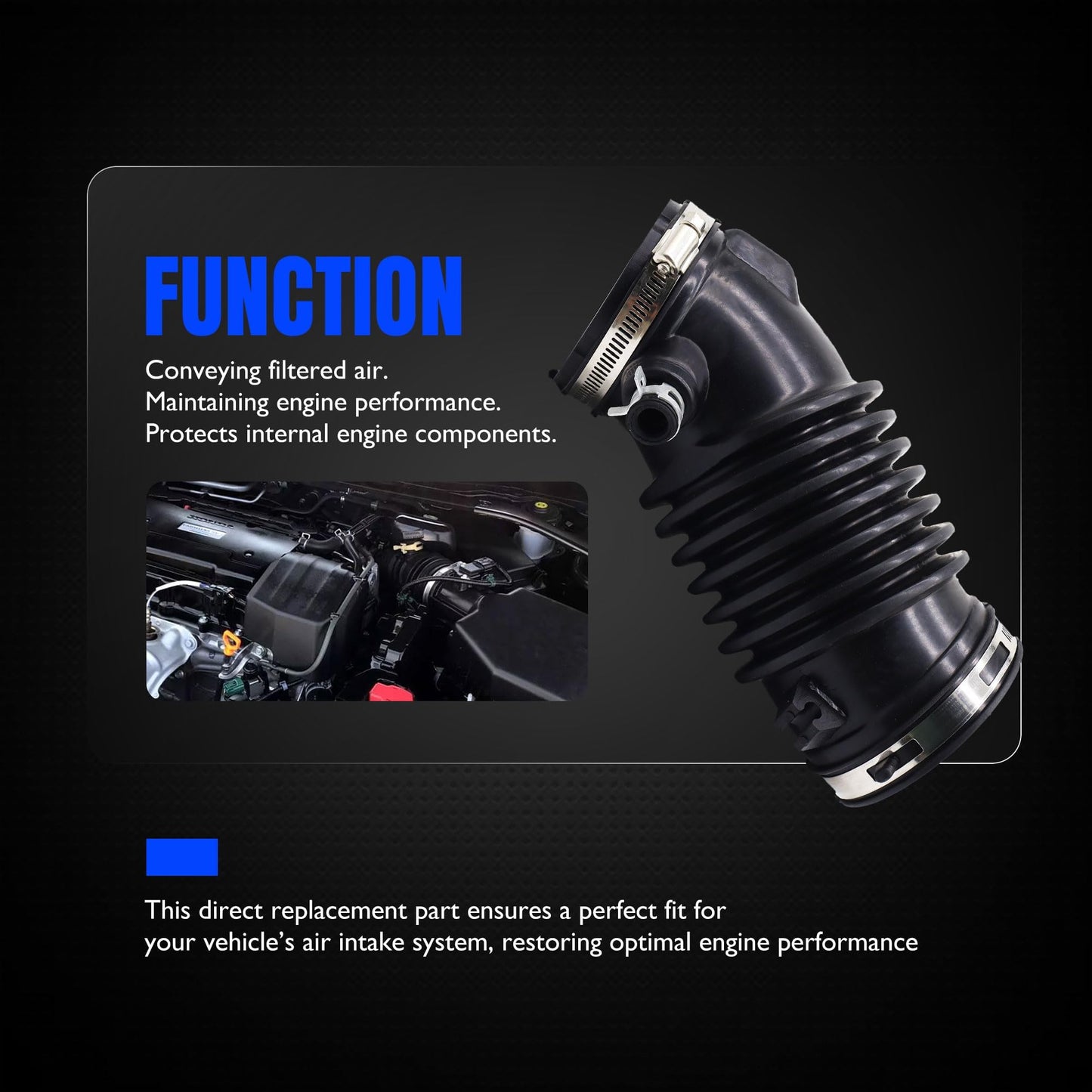 HiSport 17228-5J6-A10 Engine Air Intake Hose Compatible with Acura Mdx 2016;Honda Odyssey 2018 2019 2020 2021 2022 2023 2024,Passport 2019 2020 2021 2022 2023 2024,Pilot 2016-2022,Ridgeline 2017-2024