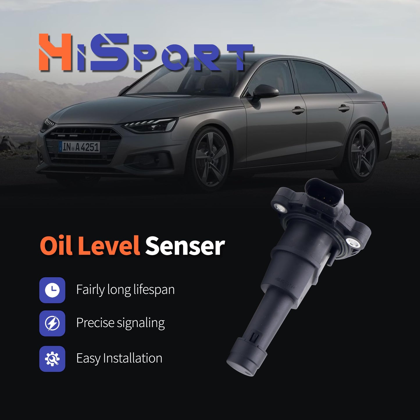 HiSport Engine Oil Level Sensor 03F907660D 03F907660E Compatible with Audi A3 A4 A5 A6 A8 Q3 S3 S8 Tt, Replacement for Volkswagen Arteon Atlas Beetle Golf Gti Jetta Passat Tiguan