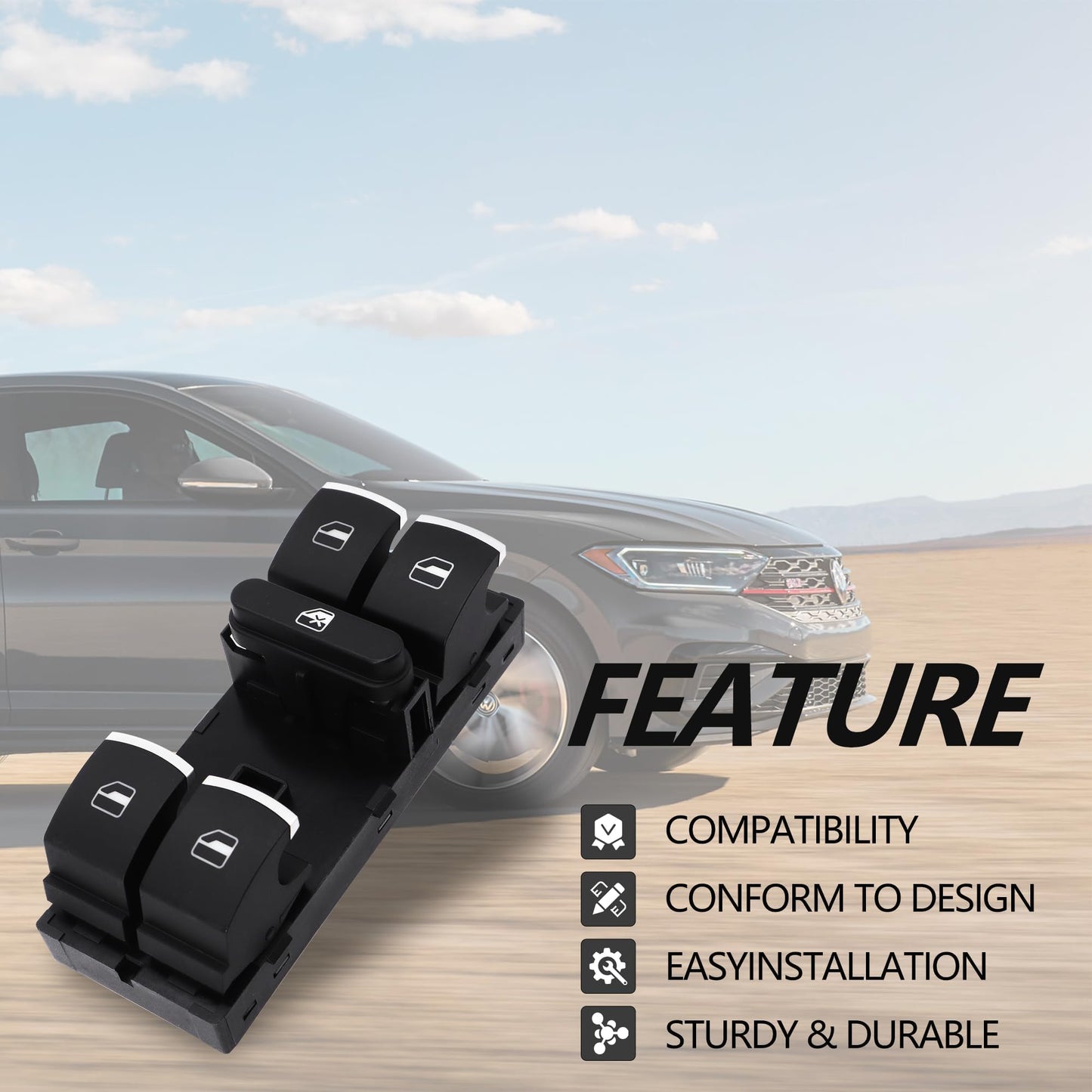 HiSport Master Power Window Switch Compatible with Volkswagen CC 2009-2017,Golf 2010-2013,GTI 2007-2013,Jetta 2005-2017,Passat 2006-2017,Rabbit 2006 2007 2008 2009,Tiguan 2009-2017 Replaces 11K4959857