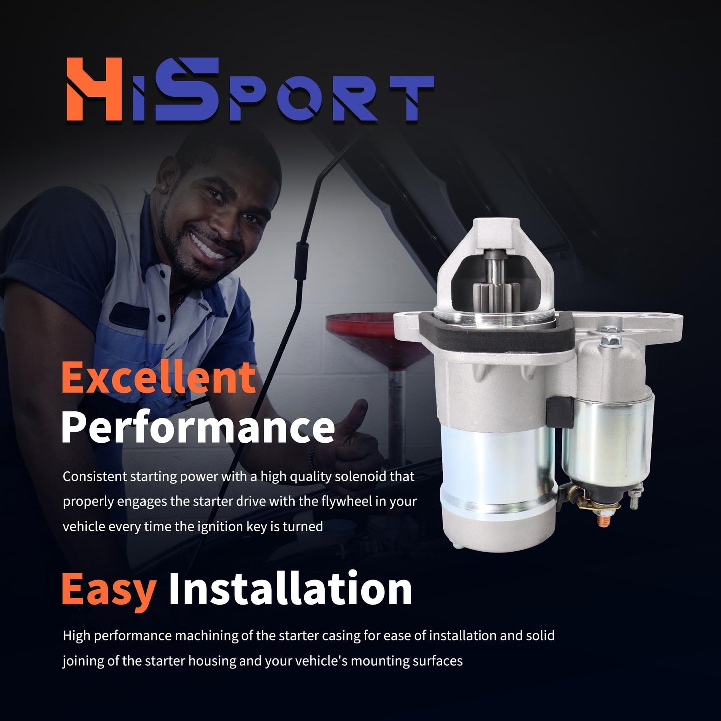 HiSport S114-902A Starter Motor - Compatible with Chevy City Express Compatible with Nissan Cube Juke NV200 Sentra Tiida Versa 1.6L 1.8L 2.0L 2007-2021 12V 1.0KW 10 Teeth Clockwise - Replace 19317693