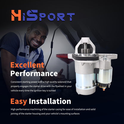 HiSport S114-902A Starter Motor - Compatible with Chevy City Express Compatible with Nissan Cube Juke NV200 Sentra Tiida Versa 1.6L 1.8L 2.0L 2007-2021 12V 1.0KW 10 Teeth Clockwise - Replace 19317693
