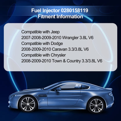 HiSport Fuel Injector 0280158119 6PCS Compatible with Jeep Wrangler 2007-2010 3.8L,Compatible with Dodge Grand Caravan 2008-2010 3.3/3.8L,Compatible with Chrysler Town & Country 2008-2010 3.3/3.8L
