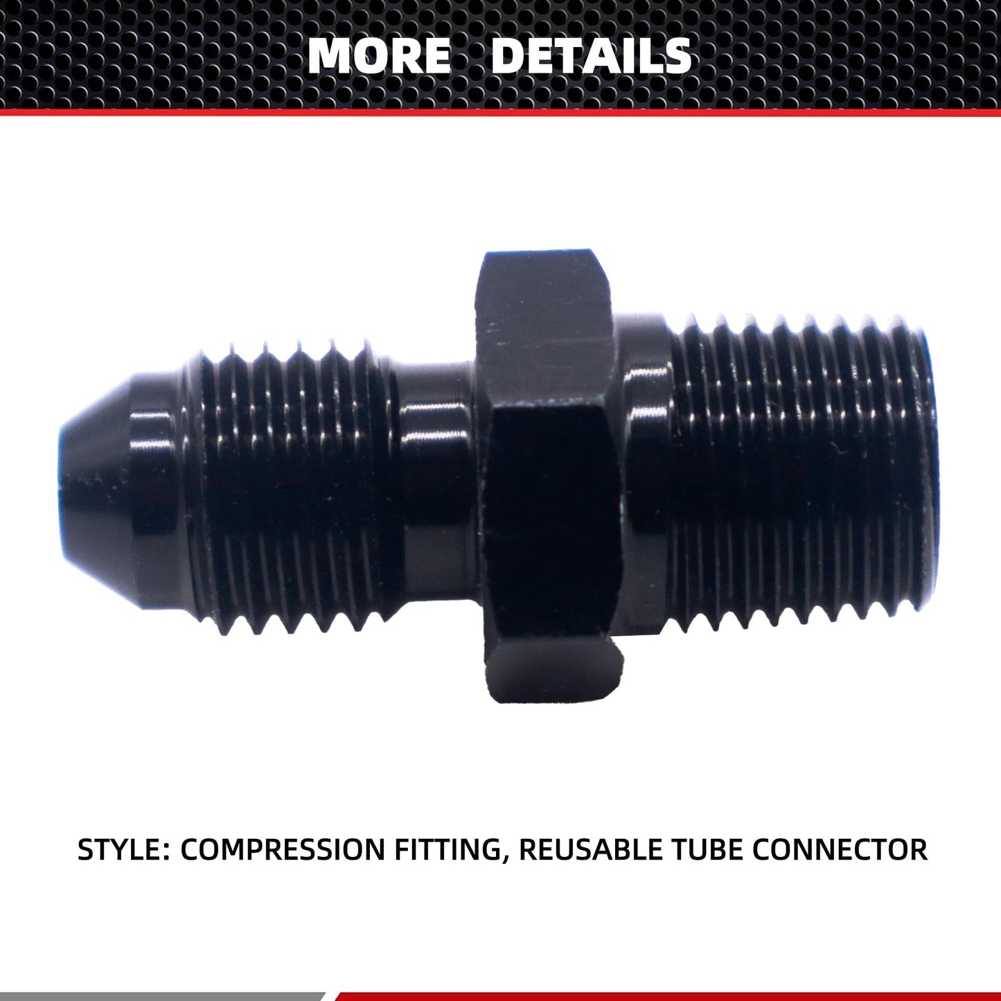 HiSport 3AN to 1/8 NPT Male Hose Fitting Adapter, Universal Aluminum Flare Male 3AN to 1/8'' NPT Union Fuel Oil Line Pipe Connector Black Anodized