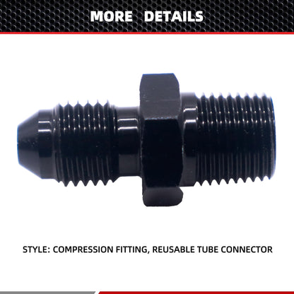 HiSport 3AN to 1/8 NPT Male Hose Fitting Adapter, Universal Aluminum Flare Male 3AN to 1/8'' NPT Union Fuel Oil Line Pipe Connector Black Anodized