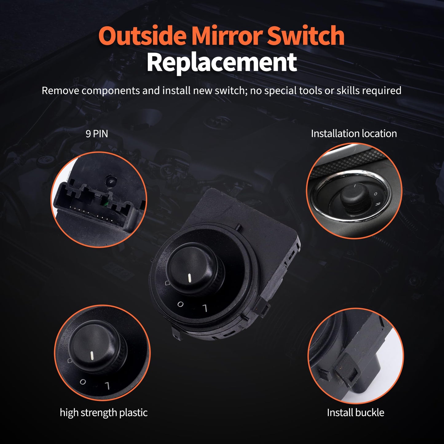 HiSport Driver Side Mirror Control Switch - Compatible with Chevy 2016 2017 2018 2019 2020 2021 2022 Spark 2012 2013 2014 2015 2016 2017 2018 2019 2020 Sonic - Replace 95328440