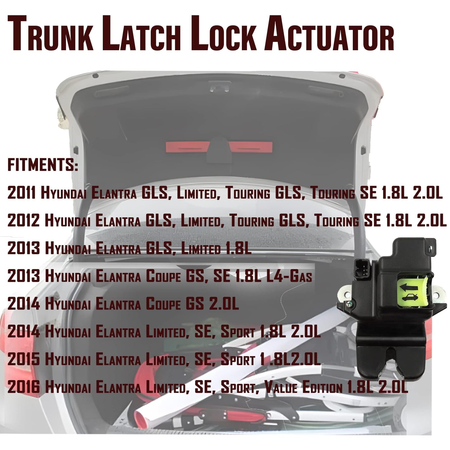 HiSport Rear Trunk Lock Actuator - Compatible with Hyundai Elantra 2.0 1.8L 2011 2012 2013 2014 2015 2016 Tailgate Hatch Lock Actuator Assembly