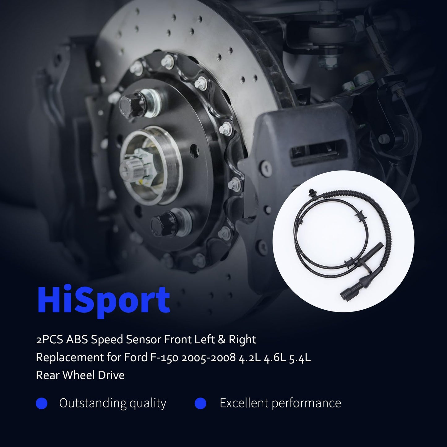 HiSport 2PCS ABS Speed Sensor Front Left & Right Replacement for Ford F-150 2005-2008 4.2L 4.6L 5.4L Rear Wheel Drive Replaces 7L3Z2C204A ALS1712 ALS917