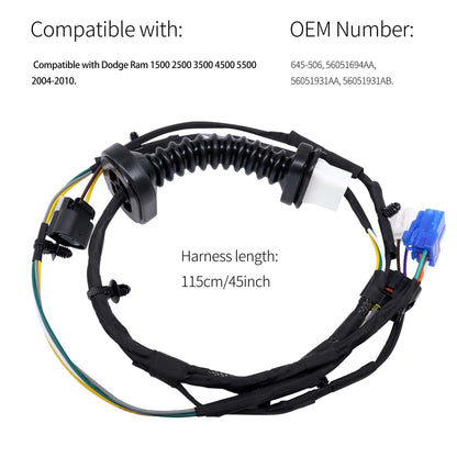 HiSport Rear Door Wiring Harness Connector Assembly Compatible with Dodge Ram 1500 2500 3500 4500 5500 2004-2010 Replacement for 6051931AA 56051694AA 645-506