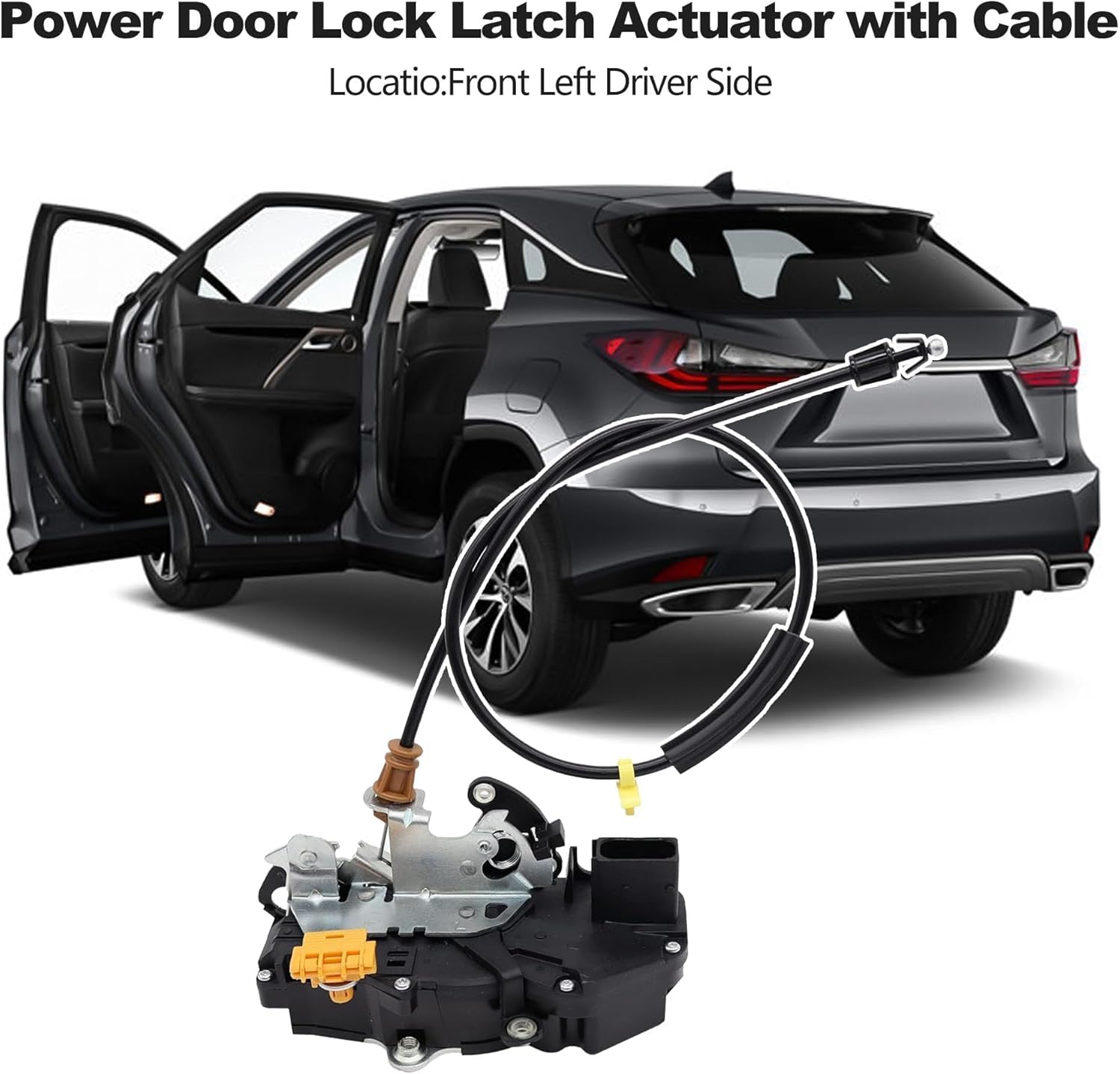 HiSport Power Door Lock Latch Actuator with Cable Front Left Driver Side 22862028-22862028 Compatible with Chevy Silverado 1500 2500HD 3500HD, GMC Sierra Replaces 931920