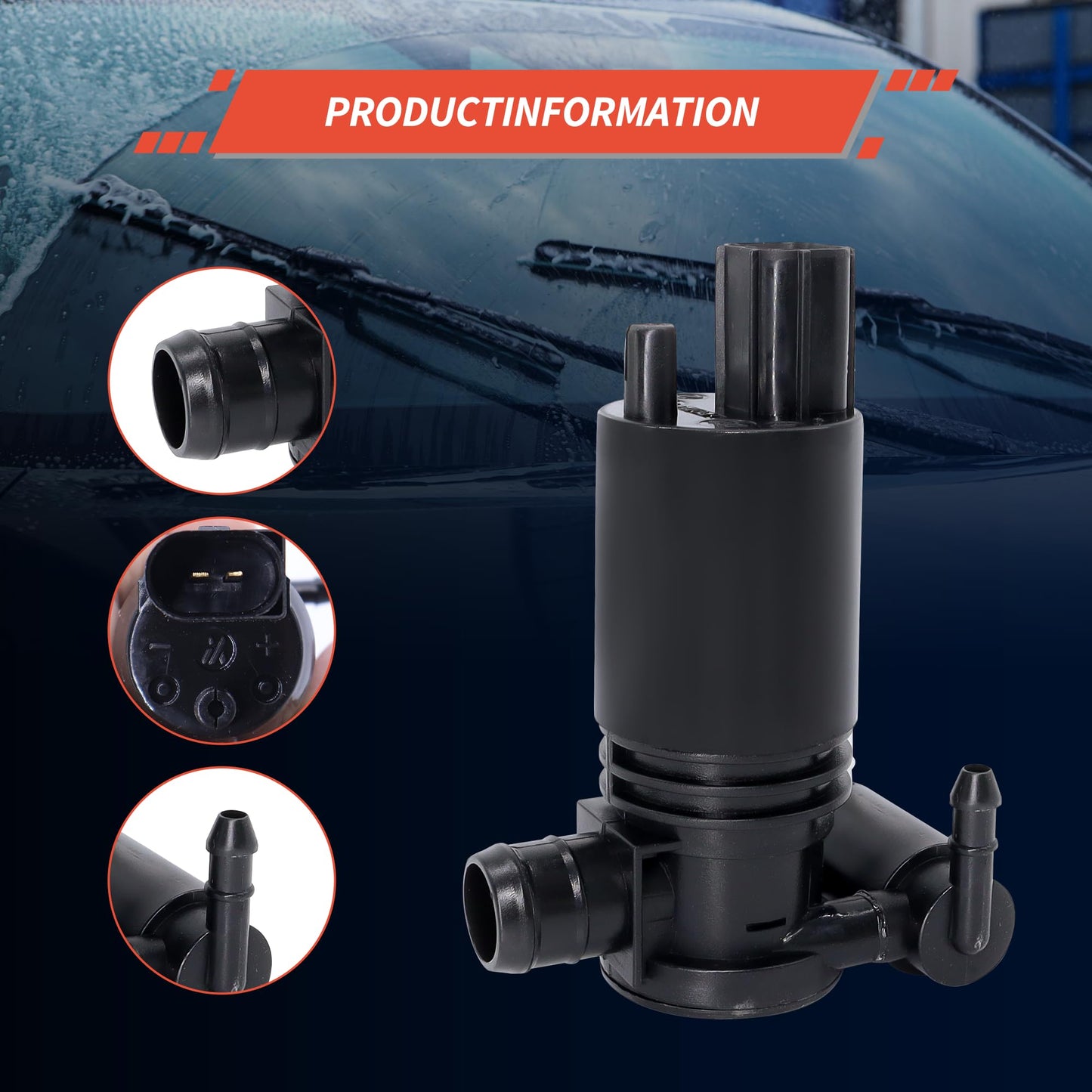 HiSport 8A61-17K624-AA Windshield Washer Pump - Compatible with Ford Explorer Fiesta Edge Flex Compatible with Transit Connect Taurus X Lincoln MKT MKX 2007-2015