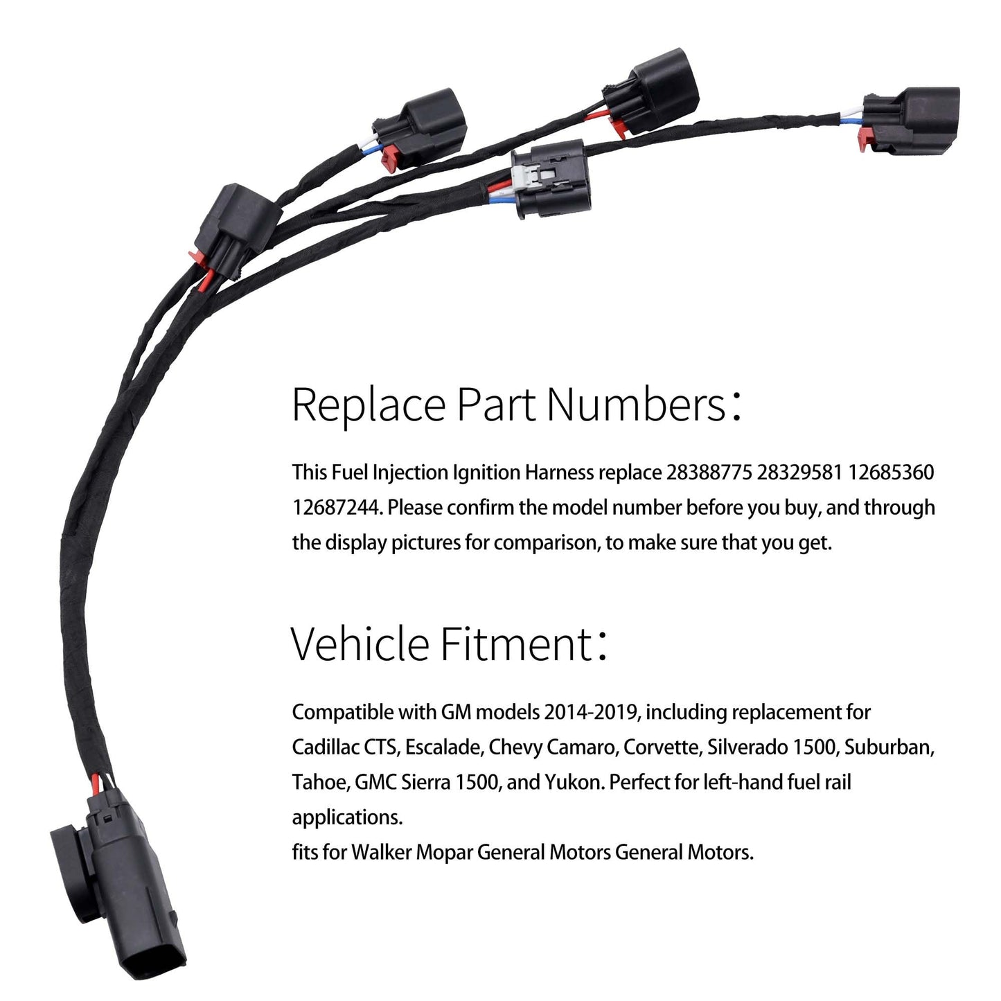 HiSport Fuel Injection Ignition Harness Compatible with GM Left & Right Hand Fuel Rail 5.3L 6.2L V8, 28329581 Replacement for GM Sierra, Yukon, Chevy Silverado, Tahoe, Suburban, Cadillac Escalade, CTS