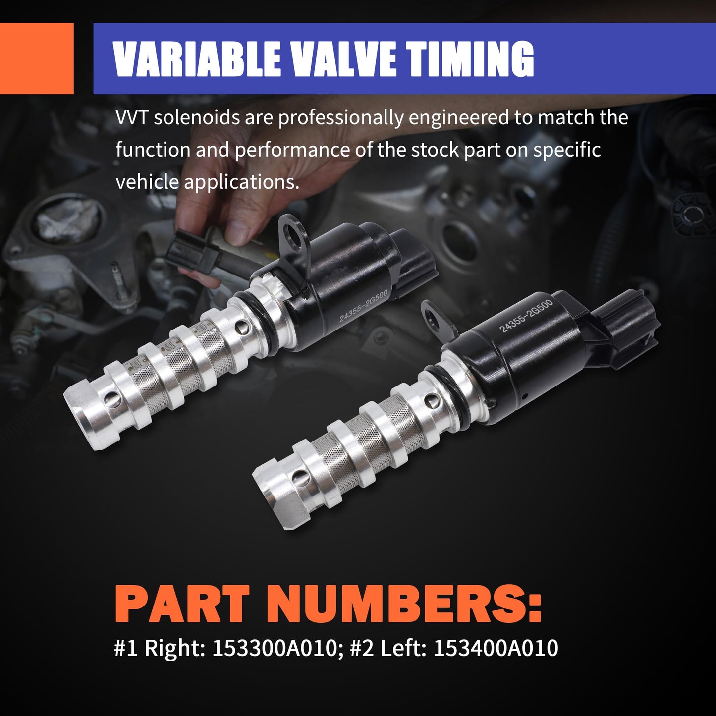 HiSport Engine Variable Valve Timing Solenoid - Inkake & Exhaust Oil Control Valve Compatible with Hyundai Models/Kia Models, Replaces 243752G500 243552G500 2PCS