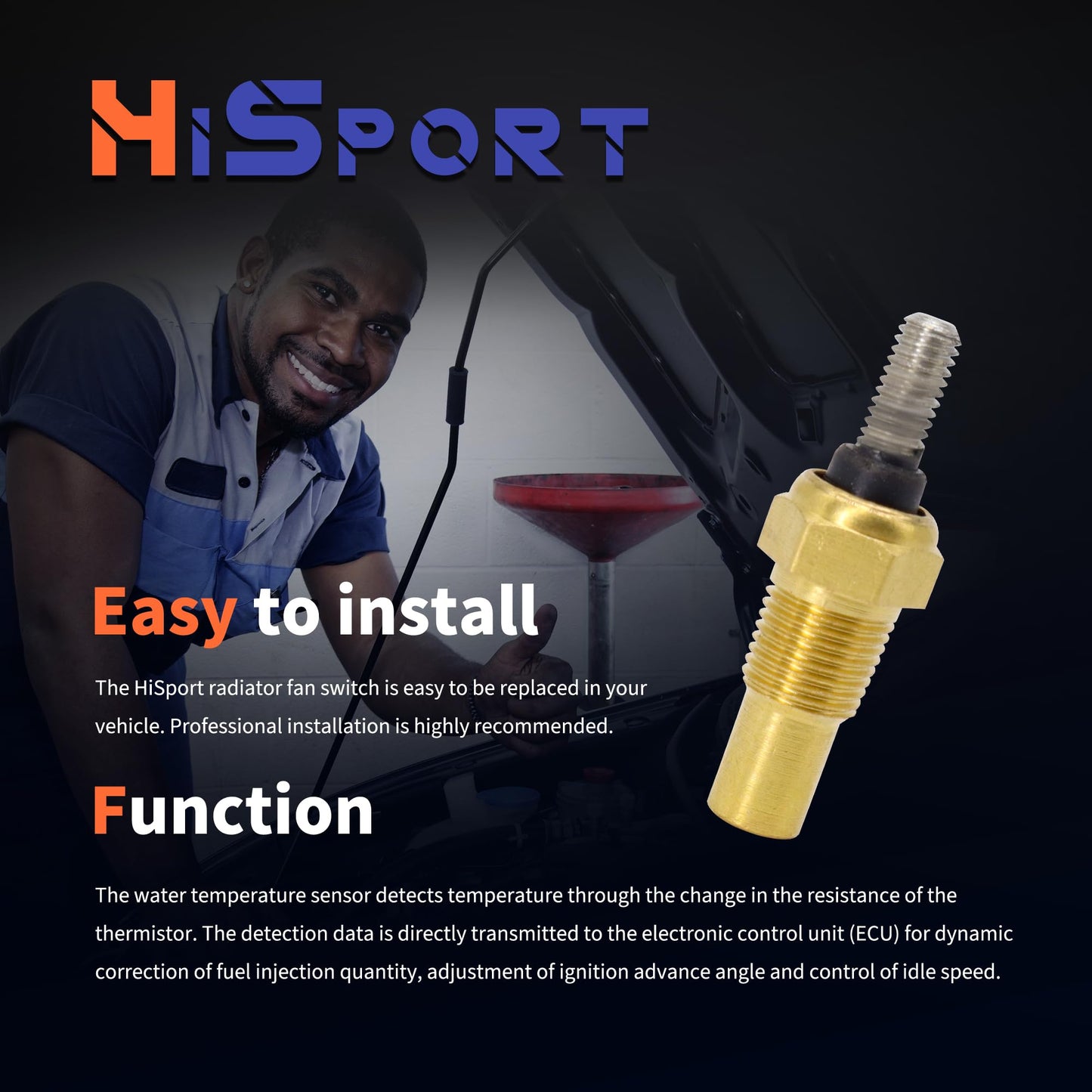 HiSport 3861997 Temperature Sensor Sender - Compatible with Volvo Penta 4 Cylinder V6 and V8 Gasoline Marine Engines - Replace 3862500 18-7513