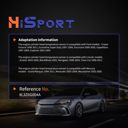 HiSport Engine Cylinder Head Temperature Sensor - Compatible with Ford Excursion Expedition Lincoln Aviator BlackWood Navigator Mercury Marauder Mountainer Replaces 8L3Z6G004A