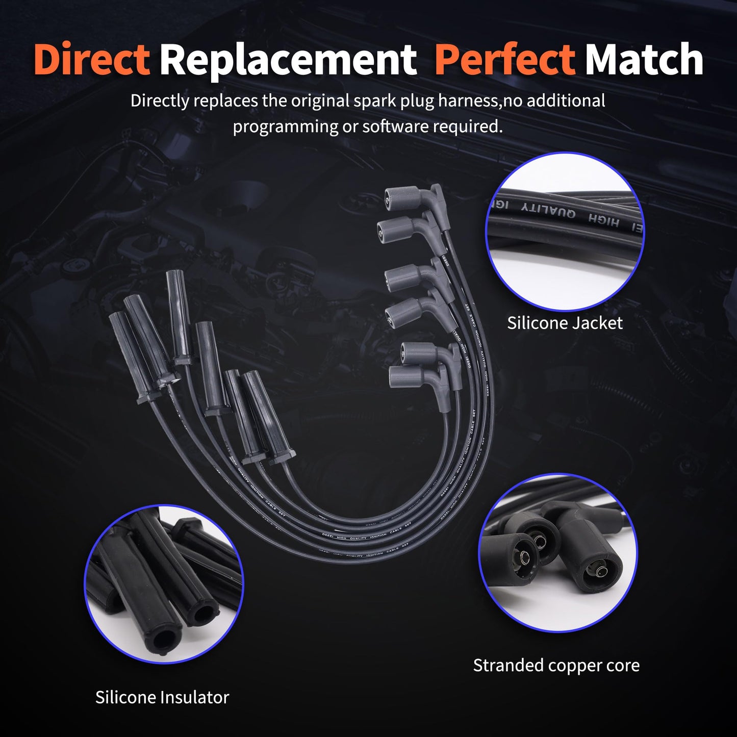 HiSport Spark Plug Wire Set 89018131 Compatible with Chevrolet Pontiac Saturn Relay Torrent Montana G6 Uplander Malibu Equinox 3.4L 3.5L,Replacement for Buick Rendezvous Terraza 2006-2007 V6 3.5L