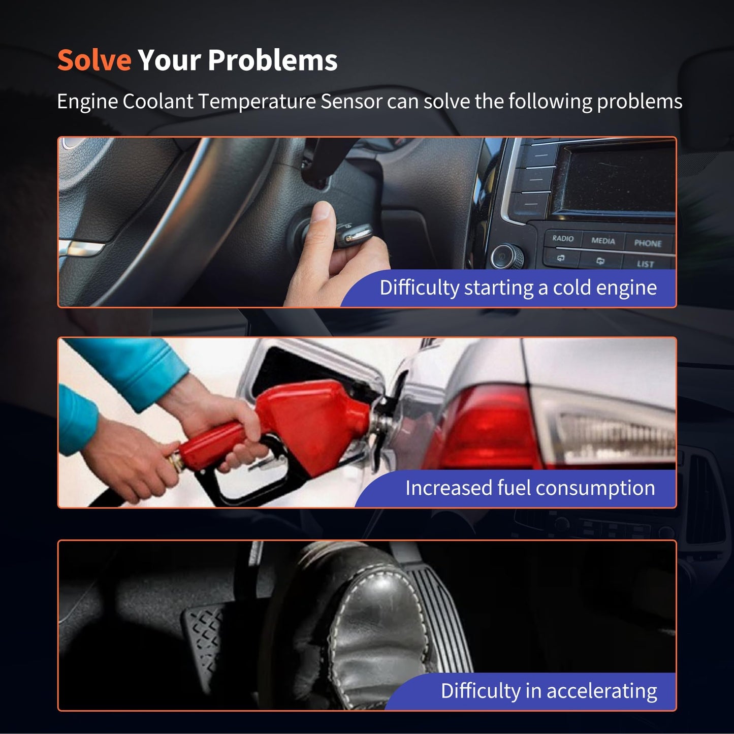 HiSport 3L8Z-12A648-AA Engine Coolant Temperature Sensor - Compatible with Ford Mercury Mazda Replaces 3L8A12A648AA 5HZ9030B 4346360