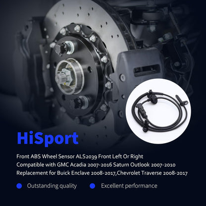 HiSport Front ABS Wheel Sensor ALS2039 Front Left Or Right Compatible with GMC Acadia 2007-2016,Saturn Outlook 2007-2010,Replacement for Buick Enclave 2008-2017,Chevrolet Traverse 2008-2017