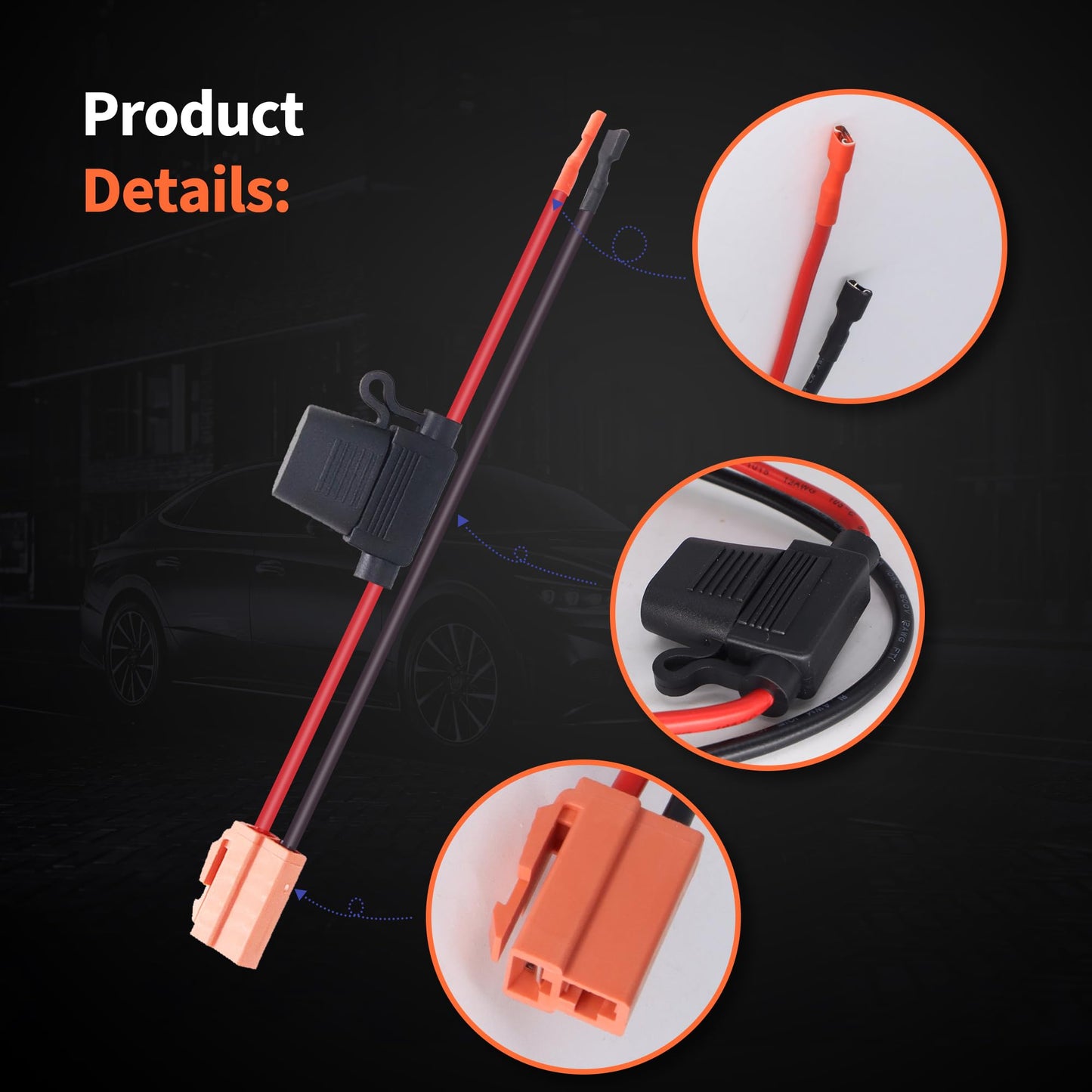 HiSport 12 Gauge Wire Harness Connector SLA Battery Compatible with 12-Volt Ride On Vehicle with red 2 pins Connector 40A Replaceable Fuse