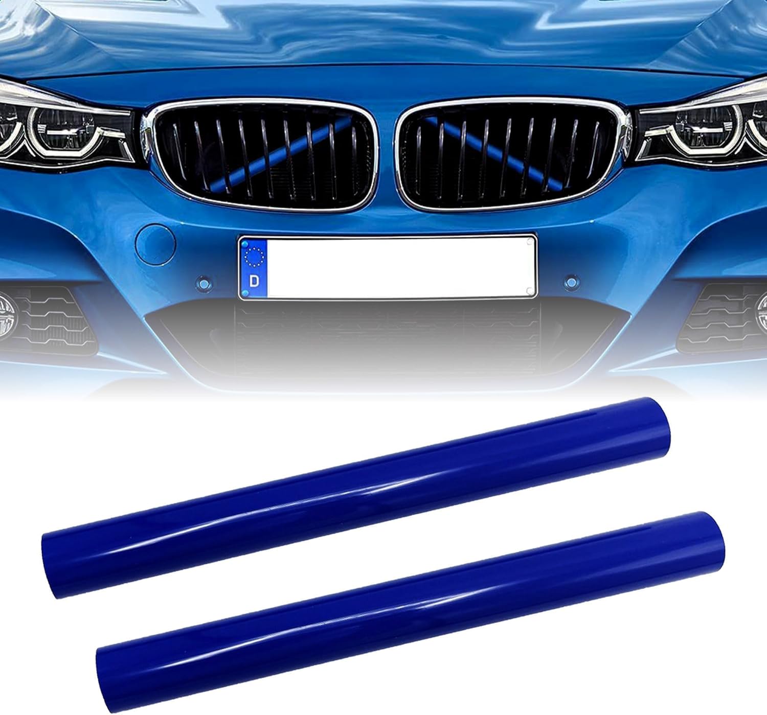 HISports Frontgrill Einsatz 2 Stück, Streifen Kühlergrill Einsätze Zierleiste Kompatibe mit 5er F10 F11 FO7 6er FO6 F12 F13 7er FO1 FO2 F03 FO4 (Blau)