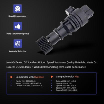HiSport Transmission Output Speed Sensor Compatible with Hyundai Tiburon 2006-2008 Sonata 1999-2000 Elantra 2001-2006 Kia Optima 2001-2007 Spectra 2005 Replaces B113802020CA