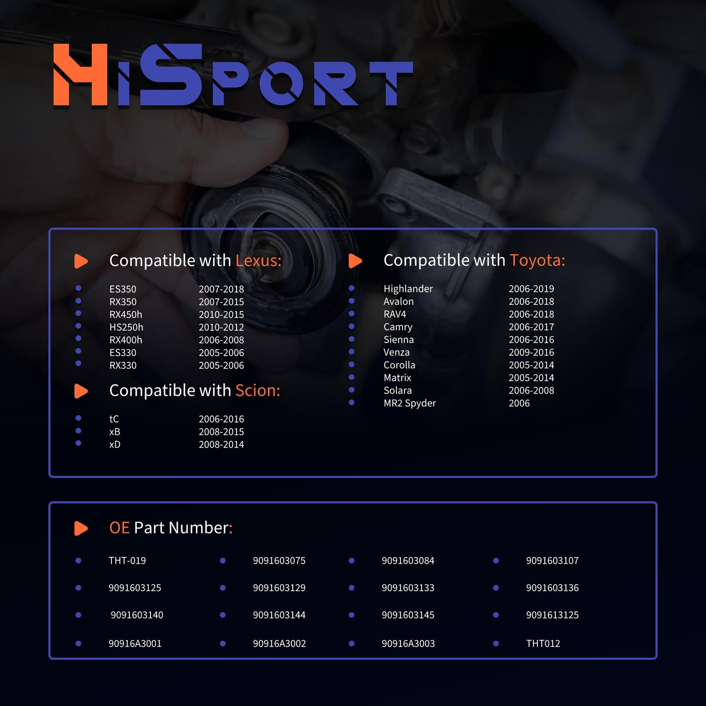 HiSport Engine Coolant Thermostat - Compatible with Scion tC xB xD | Toyota Highlander Avalon RAV4 Camry Sienna Venza Corolla Matrix Solara MR2 Spyder - Replace THT-019