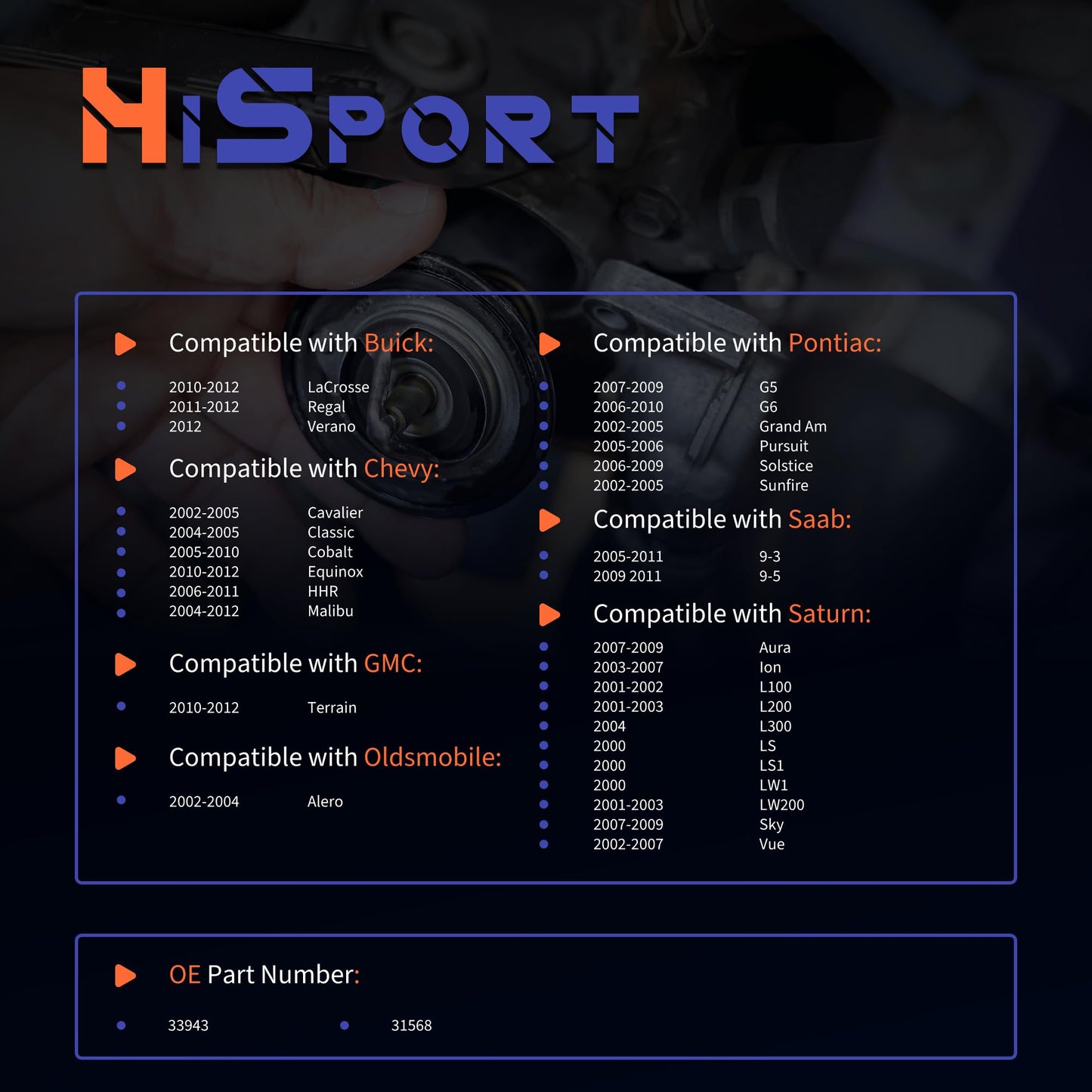 HiSport Engine Coolant Thermostat - Compatible with Buick Chevy GMC Oldsmobile Pontiac Saab Saturn - Replace 33943