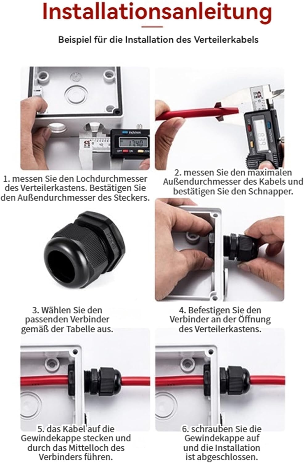 HISports M25 Kabelverschraubung Set, 10 IP68 wasserdichte, verstellbare Kabelverbinder, wasserdichte Steckverbinder für verstellbare Kabelsteckdosen