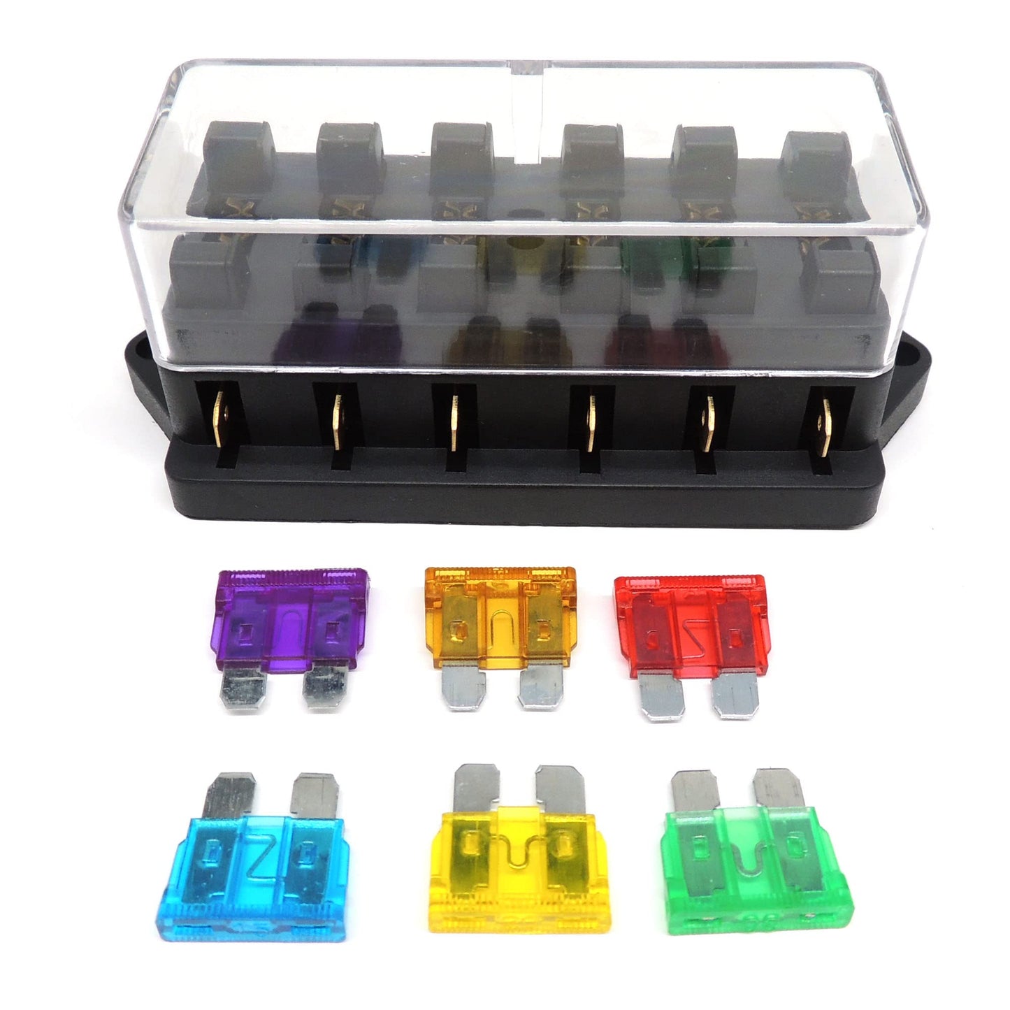 HiSport Fuse Block 6 Way Blade Fuse Box 12V 24V Waterproof Fuse Holder with Negative Bus ATC/ATO Suitable for Marine Yacht RV Car Trailer Truck