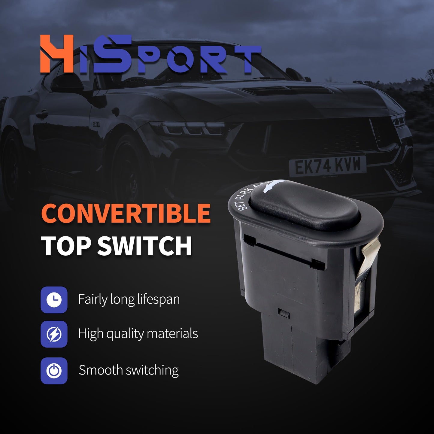 HiSport Convertible Top Switch Roof Open Button F4ZZ15668B - Compatible with Ford Mustang 1994 1995 1996 1997 1998 1999 2000 2001 2002 2003 2004