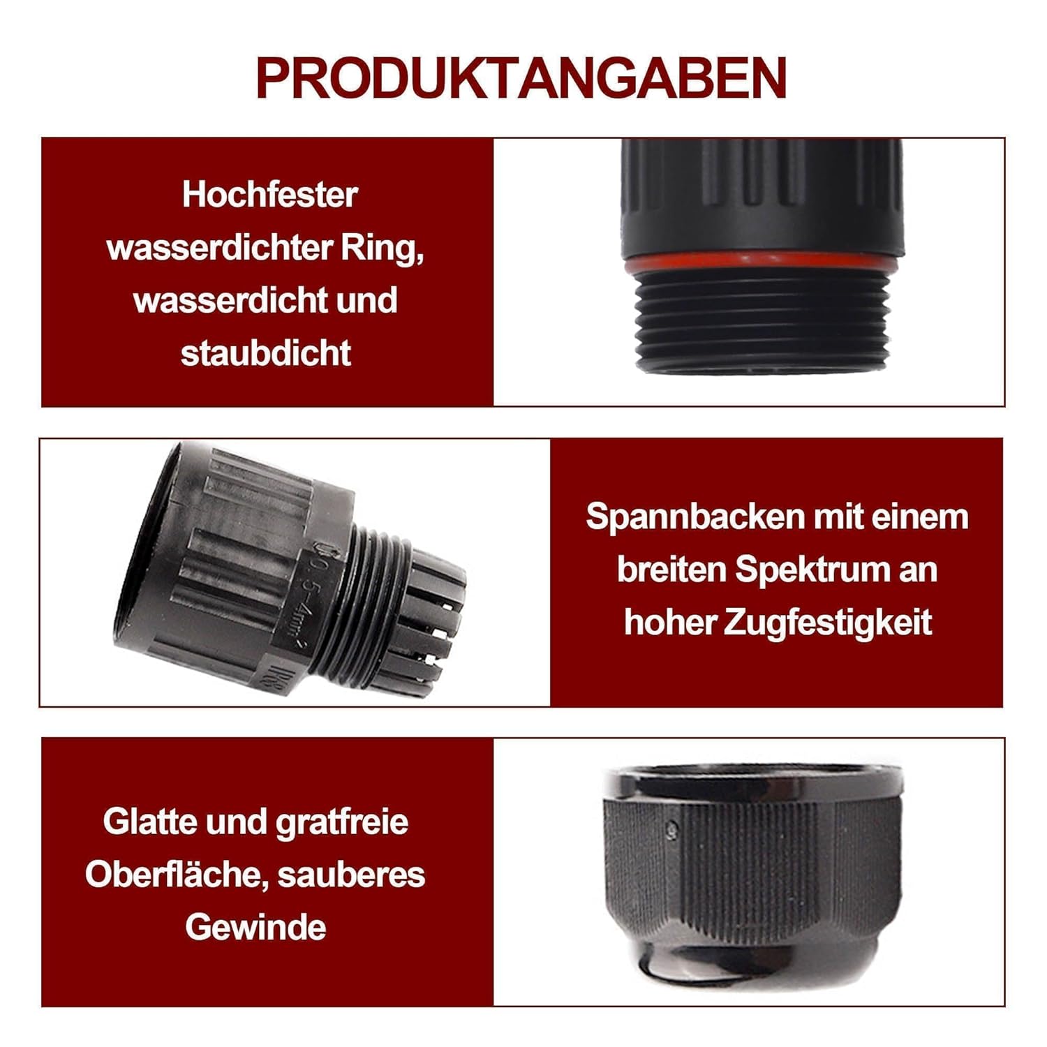 HISports Wasserdichter Kabelstecker, IP68 5-polig, für Kabel Ø 4-10 mm, Abzweigdose, Outdoor wasserdicht, Caravan, Garten, Boot, Auto, unterirdische Kabelabzweigdose, schwarz 3 Stück