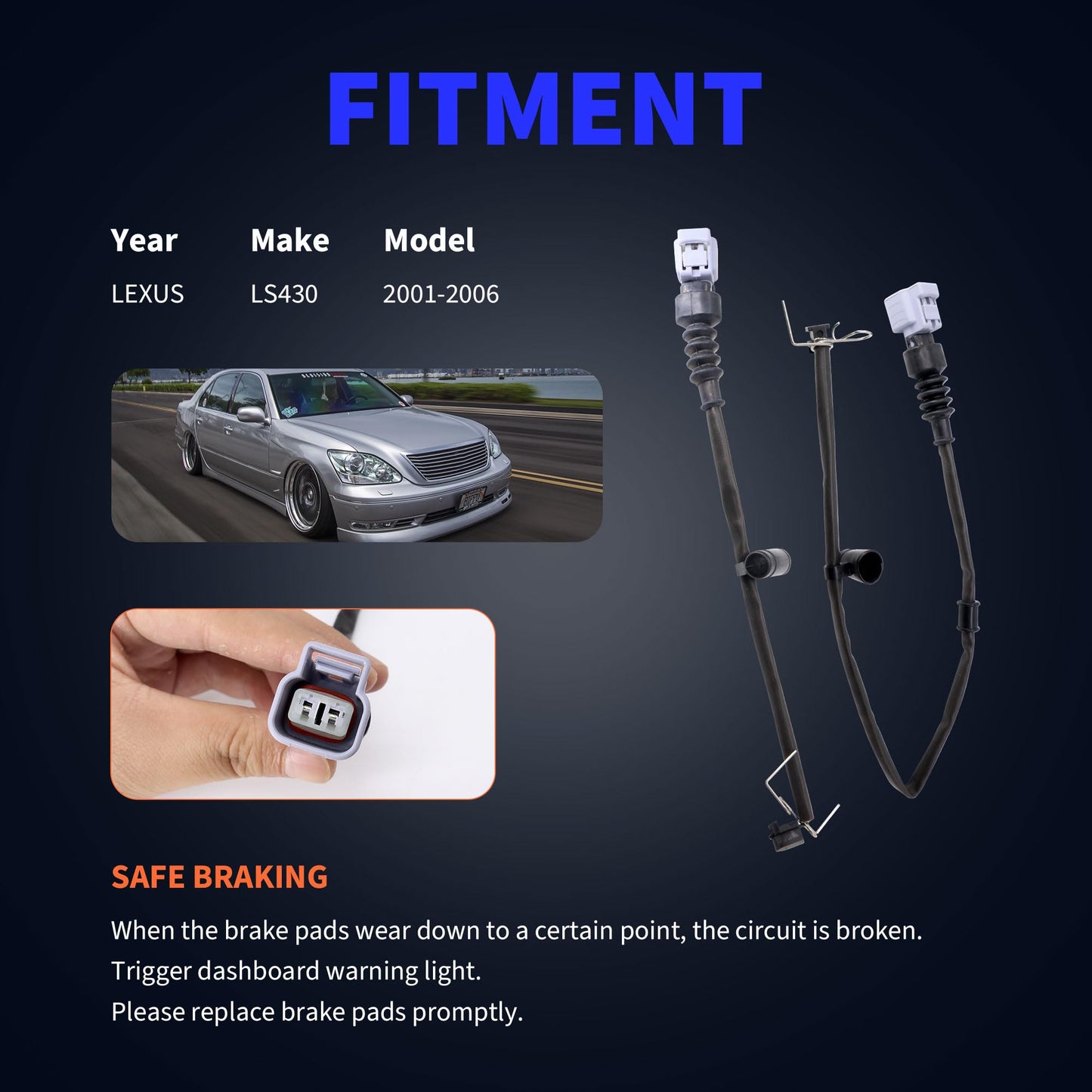 HiSport Disc Brake Pad Wear Sensor - Compatible with Lexus 2001-2006 LS430 4.3L V8 Front Driver or Passenger Side Replace 4777050050 4777050060