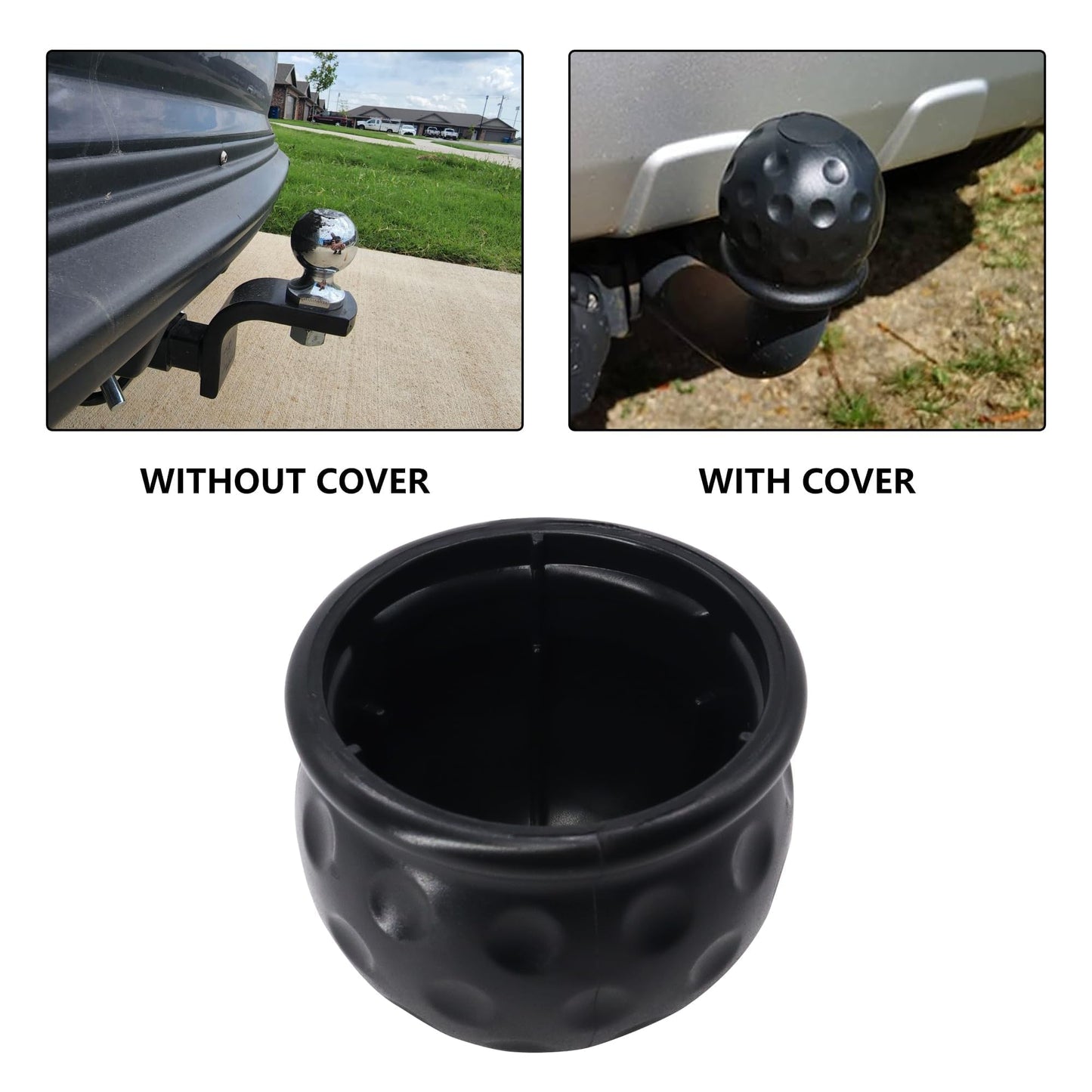 HiSport 2pcs Trailer Hitch Ball Cover,2 Inch Black Traction Ball Protector, Universal Dustproof and Waterproof 50mm Towing Ball Protective Cap Compatible with Trailers, RVS Trucks, Boats