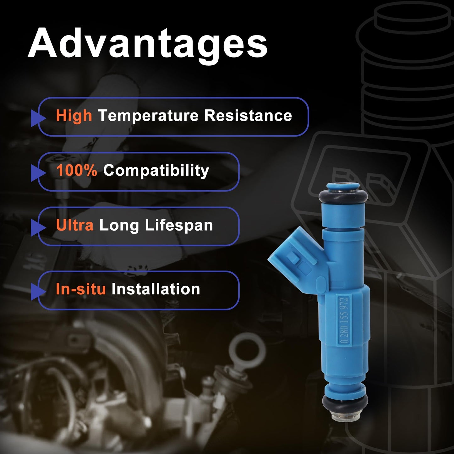 HiSport 0280155972 Fuel Injectors Replacement for Jeep Liberty 3.7L 2002-2003,Compatible with Dodge Ram 1500 3.7L 2002-2003 6 PCS