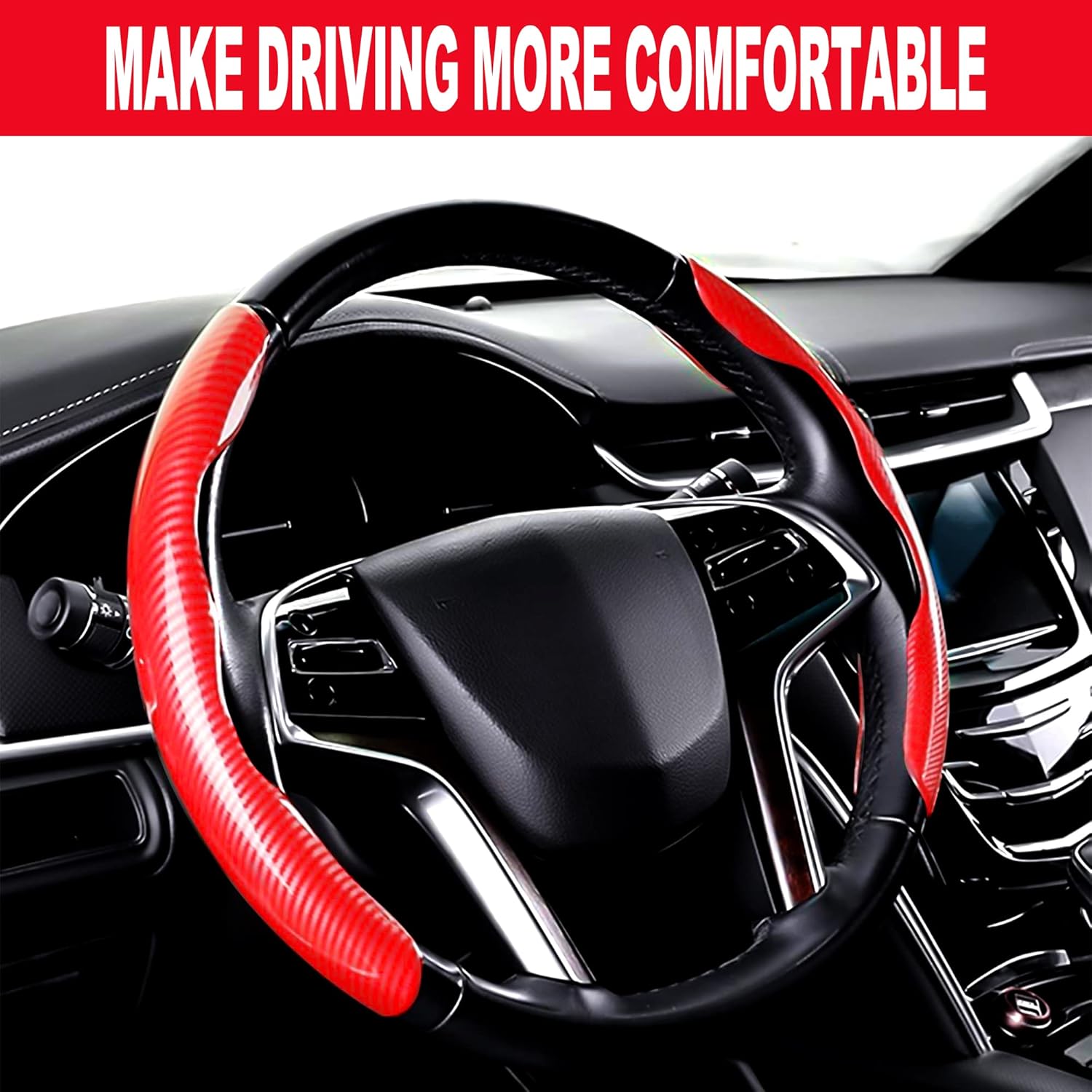 HISports Car Steering Wheel Cover Universal Carbon Fiber Anti-skid Segmented Steering Wheel Cover Comfortable Non-Slip Steering Wheel Protector Steering Wheels Accessories for Auto/Truck/SUV/Van