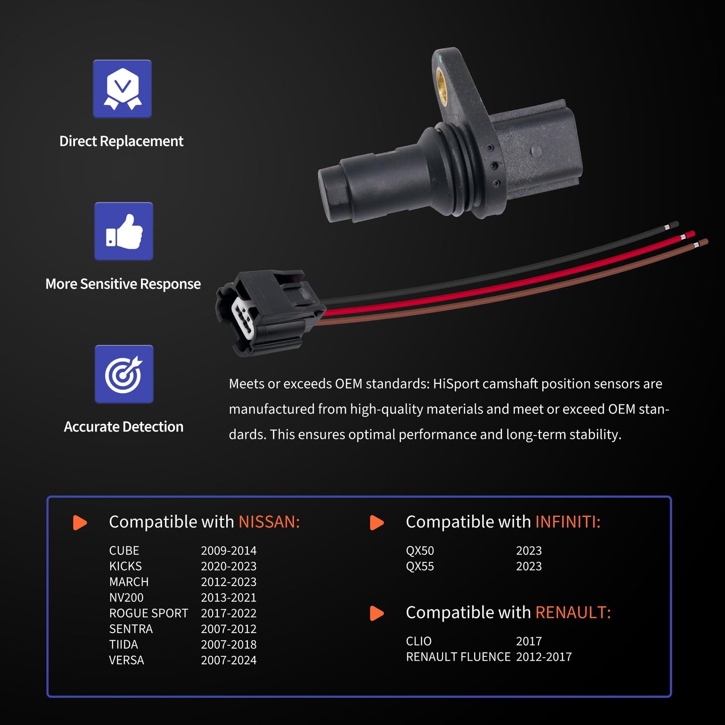 HiSport Engine Crankshaft Position Sensor Kit - Compatible with Infiniti Nissan Renault Replaces PC786 180-0537 23731-1VA0A