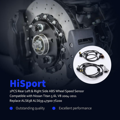 HiSport 2PCS Rear Left & Right Side ABS Wheel Speed Sensor Compatible with Nissan Titan 5.6L V8 2004-2011 Replace ALS638 ALS639 47900-7S200