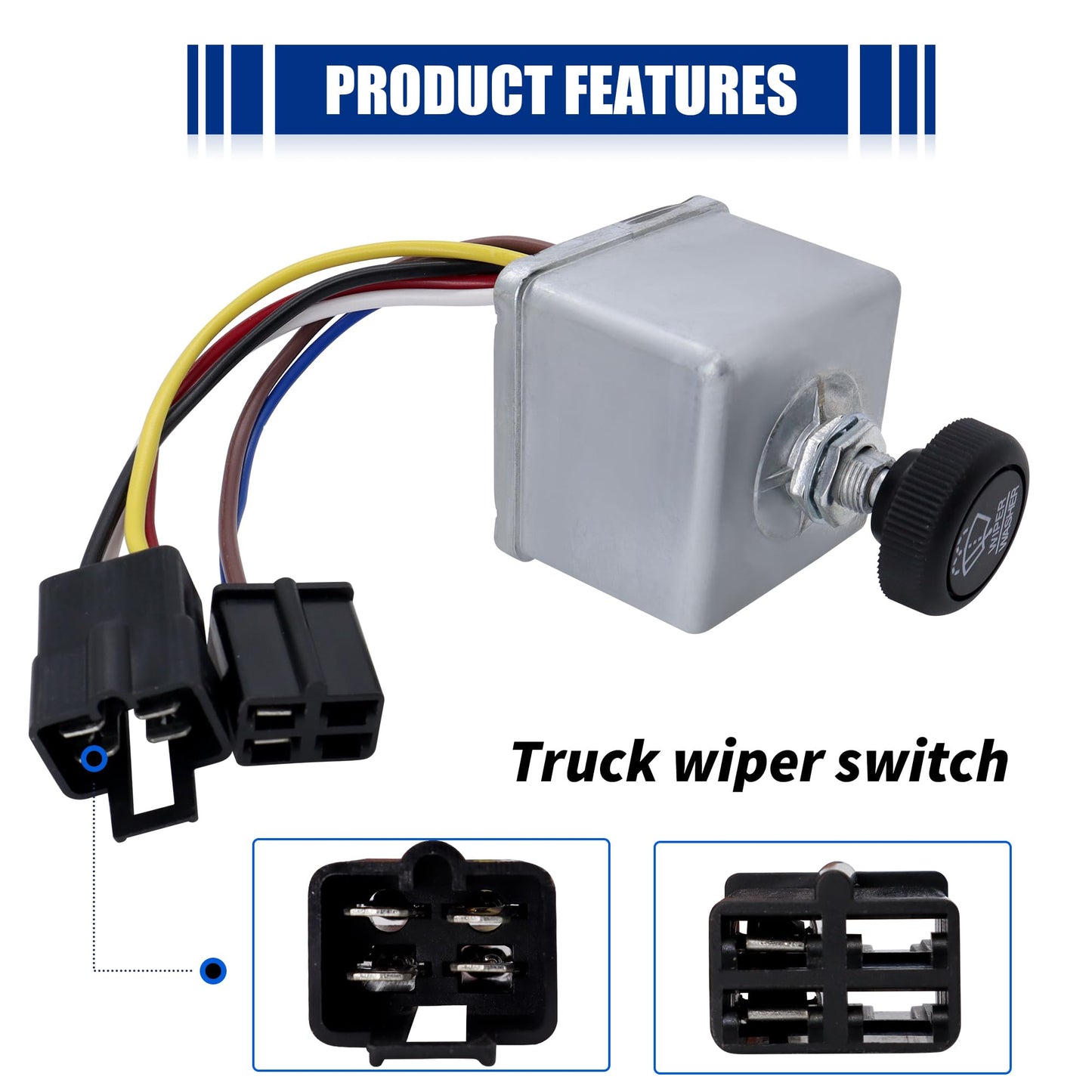 HiSport 75600-26/7560026 Wiper Switch with Knob Compatible with Peterbilt 300 Series 6-Lead Knob Wiper Switch Control Replace 220 378 379 387