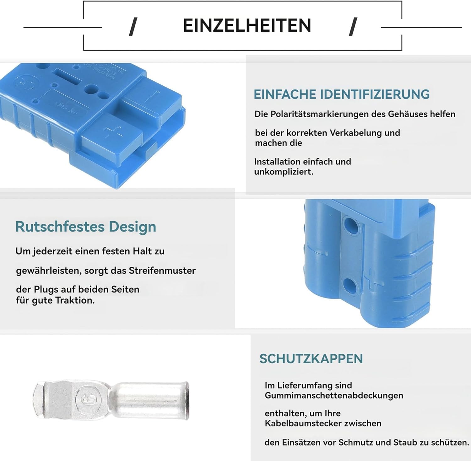 HISports Batteriestecker 50A, Batterie Anschluss-Schnellverbindungsstecker mit Staubschutzkappe für Klimaanlage, Wohnmobil, Wohnwagen, Boot, 2 Stück Blau