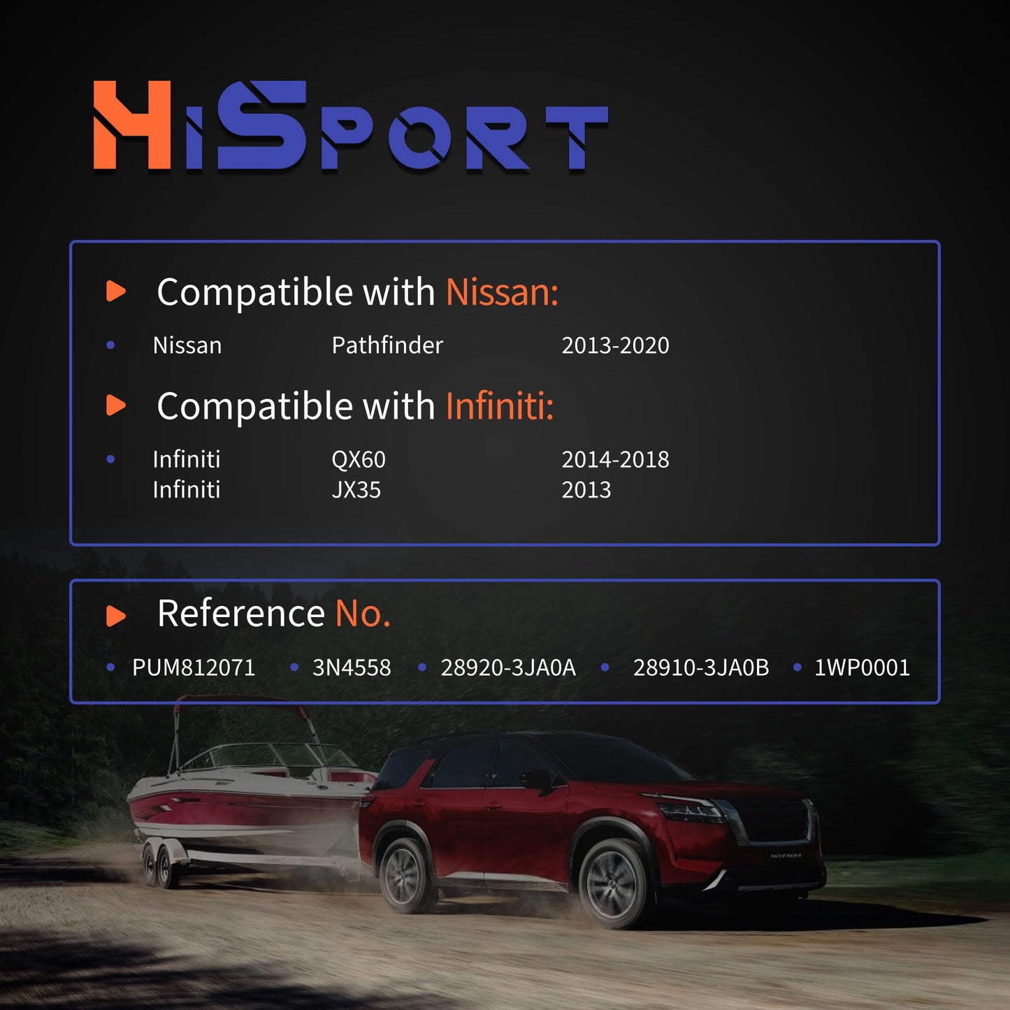 HiSport 28920-3JA0A Windshield Washer Pump - Compatible with Nissan Pathfinder 2013-2020 Compatible with Infiniti QX60 2014-2018 JX35 2013