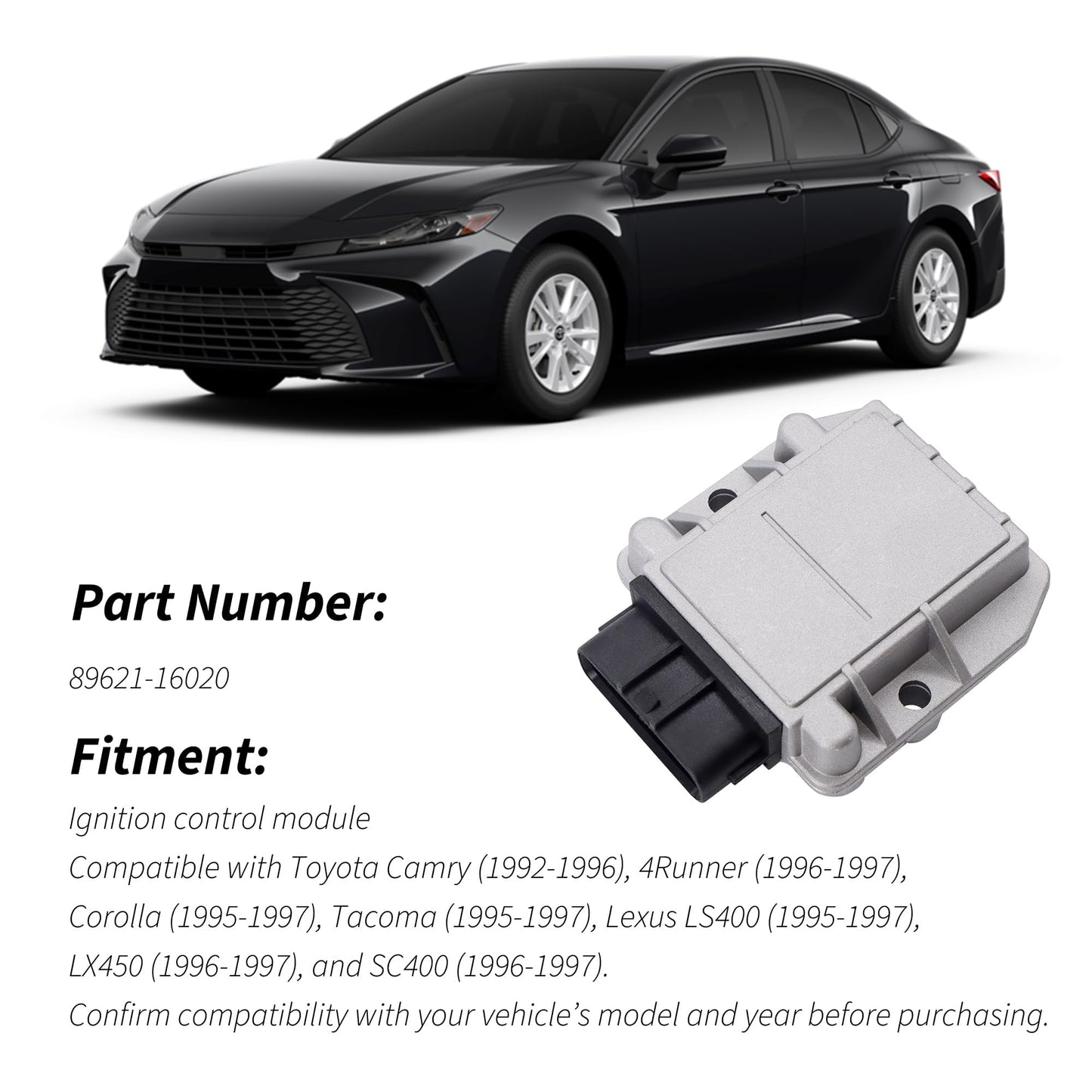 HiSport 89621-26010 Ignition Control Module Compatible with Lexus LS400,LX450,SC400;Toyota 4Runner,Camry,Celica,Corolla,Land Cruiser,MR2,Paseo,Previa,RAV4,T100,Tacoma 1995-1997,Tercel 1991-1994