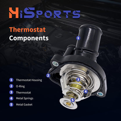 HiSport Thermostat Housing Assembly - Compatible with Ford Transit Connect 2014-2022 Fusion 2006-2020 Escape 2005-2019 EcoSport 2004-2012 Focus 2003-2011 Ranger 2001-2011 Ka - Replace 34044