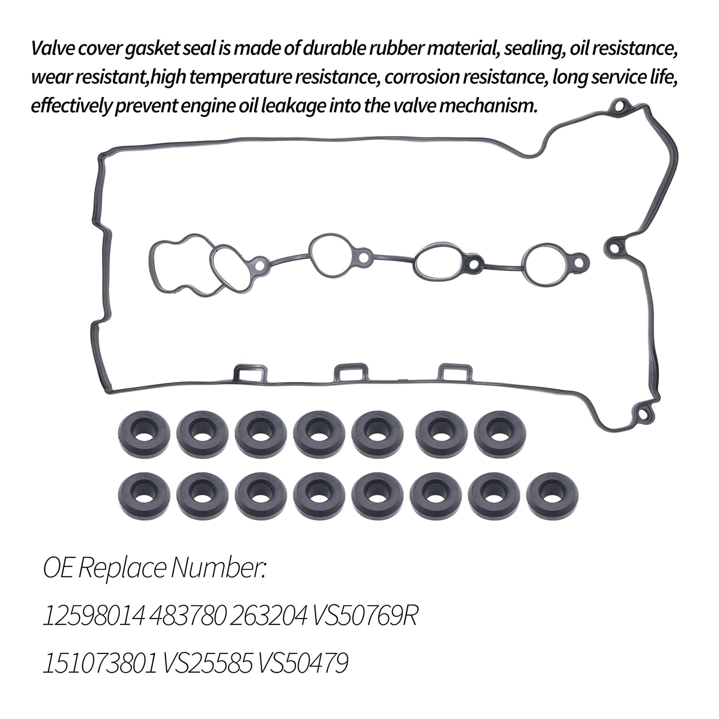 HiSport VS50769R Engine Valve Cover Gasket - Compatible with Chevy Cobalt HHR Malibu 2006-2012 Pontiac G5 G6 Pursuit Solstice 2006-2010 Saturn Aura Ion Sky Vue 2006-2010 - Replace 12598014