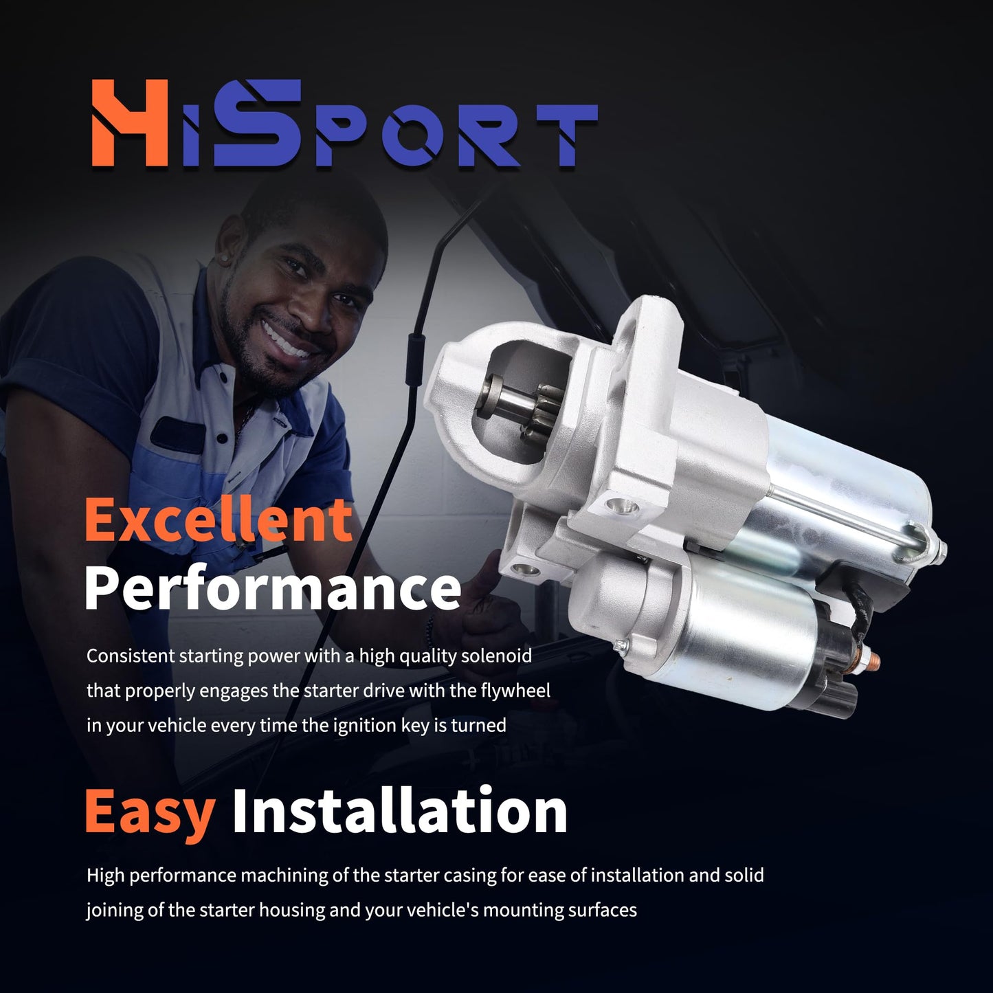 HiSport 12611102 Starter Motor 12V 1.4Kw 9-Tooth - Compatible with Chevy Avalanche Cheyenne Colorado Express 1500 2500 3500 Express Pasajeros Silverado 1500 Suburban 1500 Tahoe 2008-2017