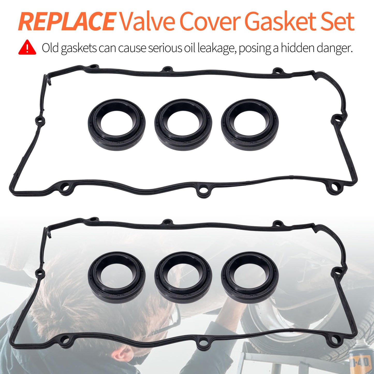 HiSport Valve Cover Gasket Set - Compatible with Hyundai Santa Fe Sonata Tiburon Tucson Compatible with Kia Optima Sportage 2.7L 2003-2010 - Replace VS50641R