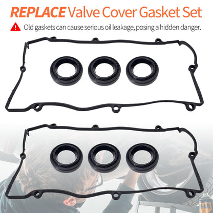 HiSport Valve Cover Gasket Set - Compatible with Hyundai Santa Fe Sonata Tiburon Tucson Compatible with Kia Optima Sportage 2.7L 2003-2010 - Replace VS50641R