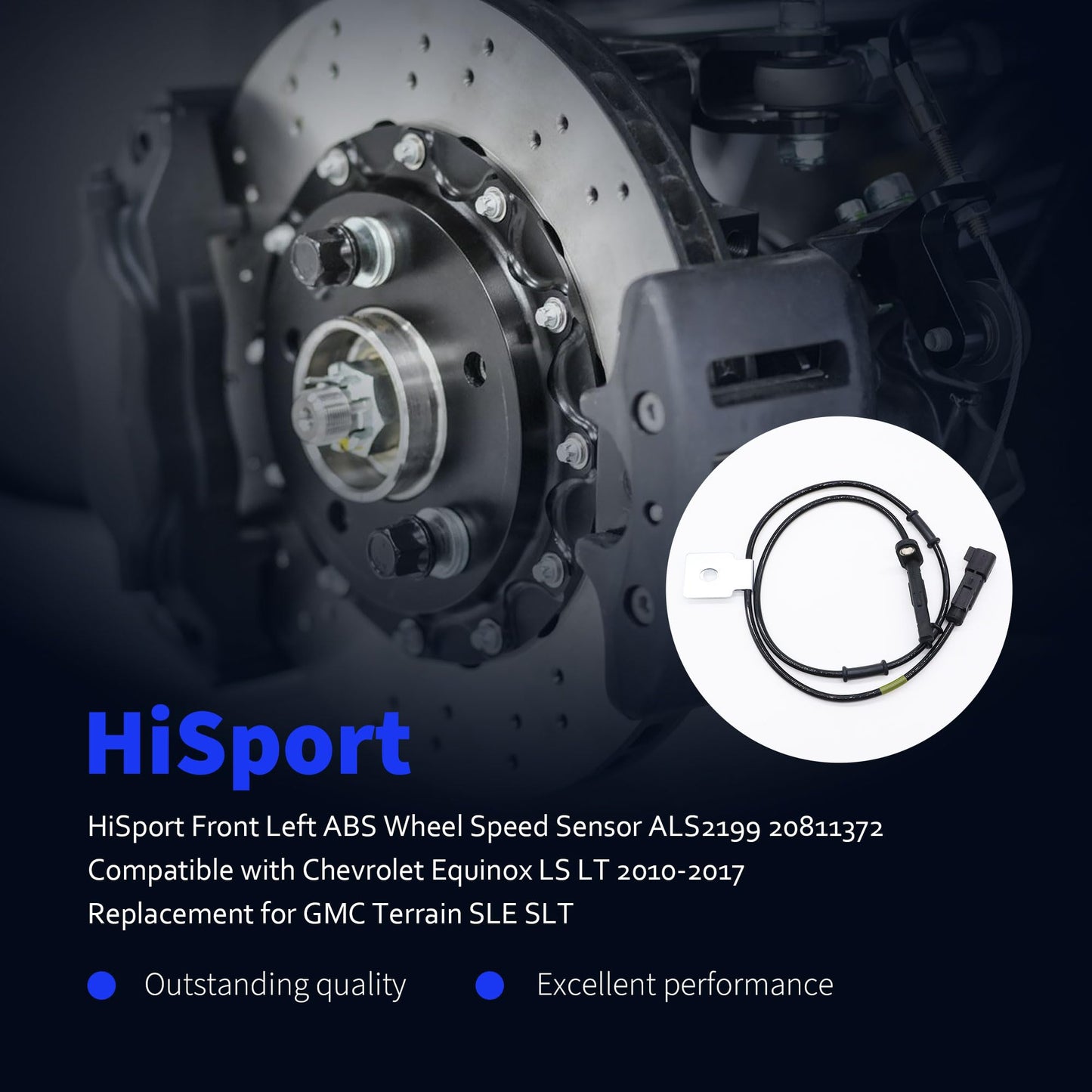 HiSport Front Left ABS Wheel Speed Sensor ALS2199 20811372 2PCS Compatible with Chevrolet Equinox LS LT 2010-2017 Replacement for GMC Terrain SLE SLT