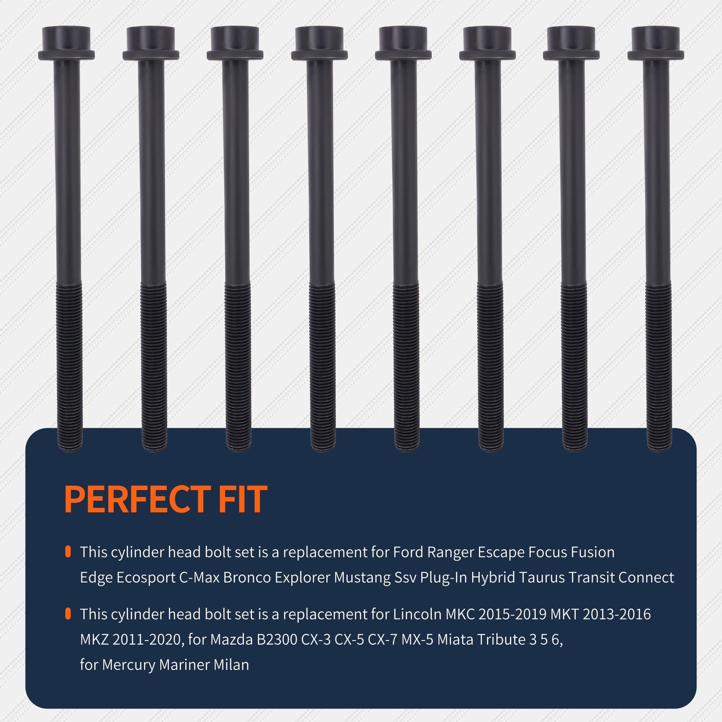 HiSport ES72207 Engine Cylinder Head Bolt Set Replacement for Ford Escape Focus Ranger Fusion for Lincoln MKZ for Mazda B2300 for Mercury Mariner