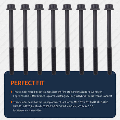 HiSport ES72207 Engine Cylinder Head Bolt Set Replacement for Ford Escape Focus Ranger Fusion for Lincoln MKZ for Mazda B2300 for Mercury Mariner