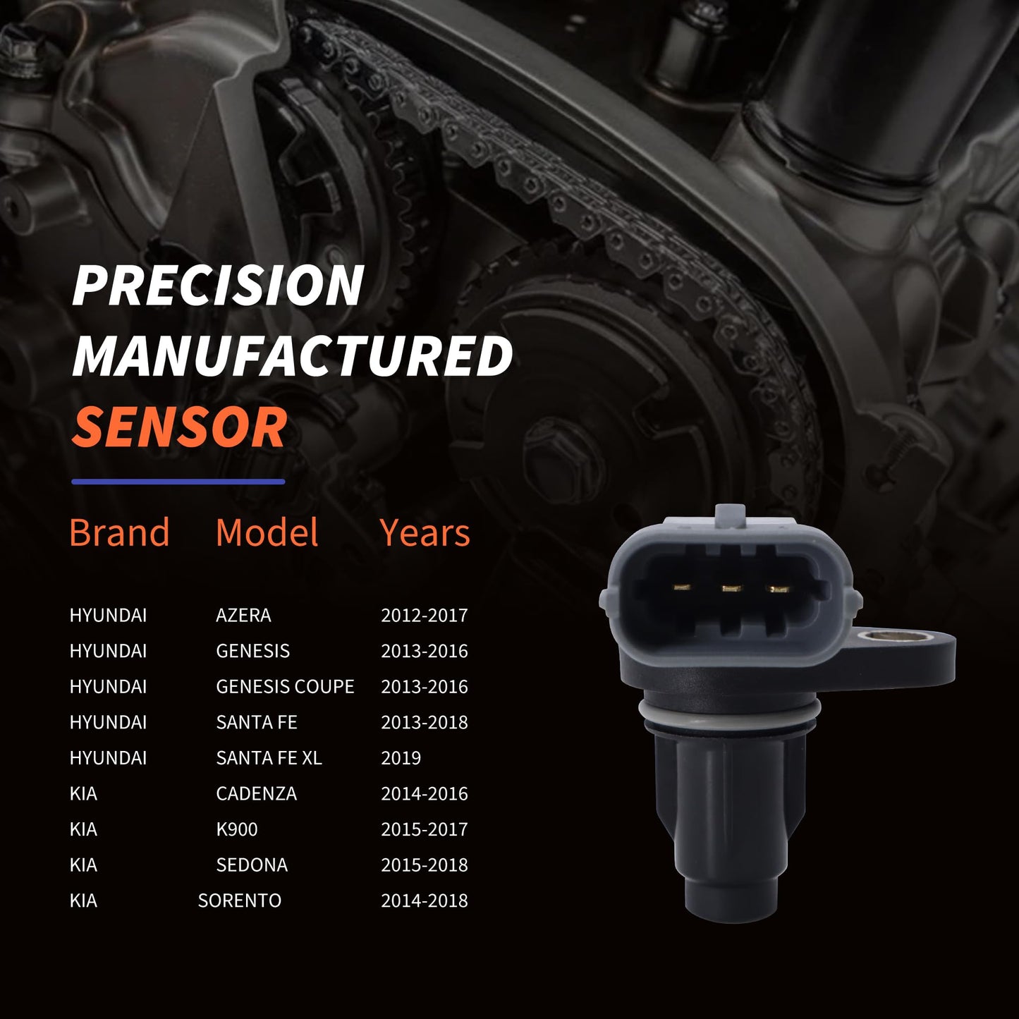 HiSport Right Camshaft Position Sensor PC946 Compatible with Hyundai Azera Genesis Coupe 2012-2017,Santa Fe 2013-2018 Replacement for Kia Sedona 2015-2018,Cadenza Sorento 2014-2016